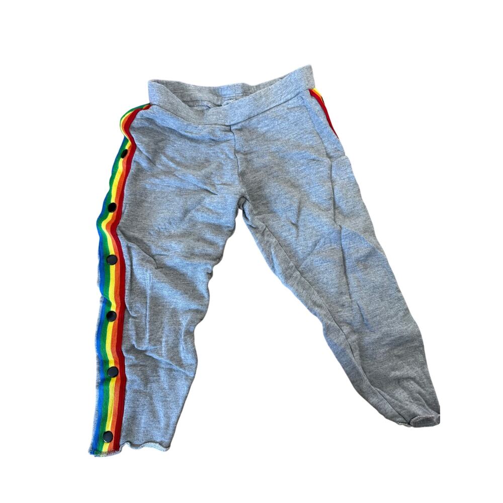 Flowers by Zoe grey pants with rainbow stripes and buttons on sides‎